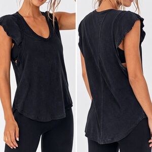 FP Movement Black Flutter Sleeve Tank Open Back Yoga Workout Top S NWT